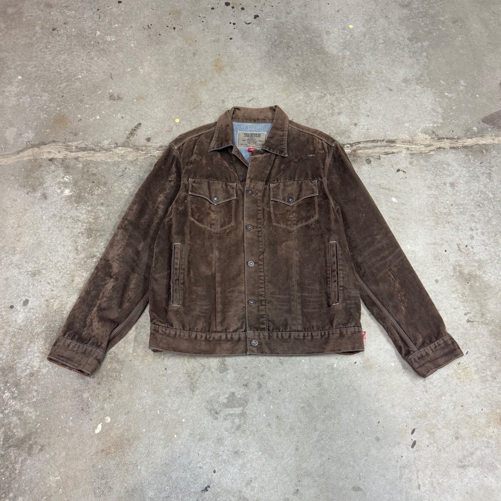 Guess Jeans Mens Brown Faux Suede Trucker Jacket Western Vintage M